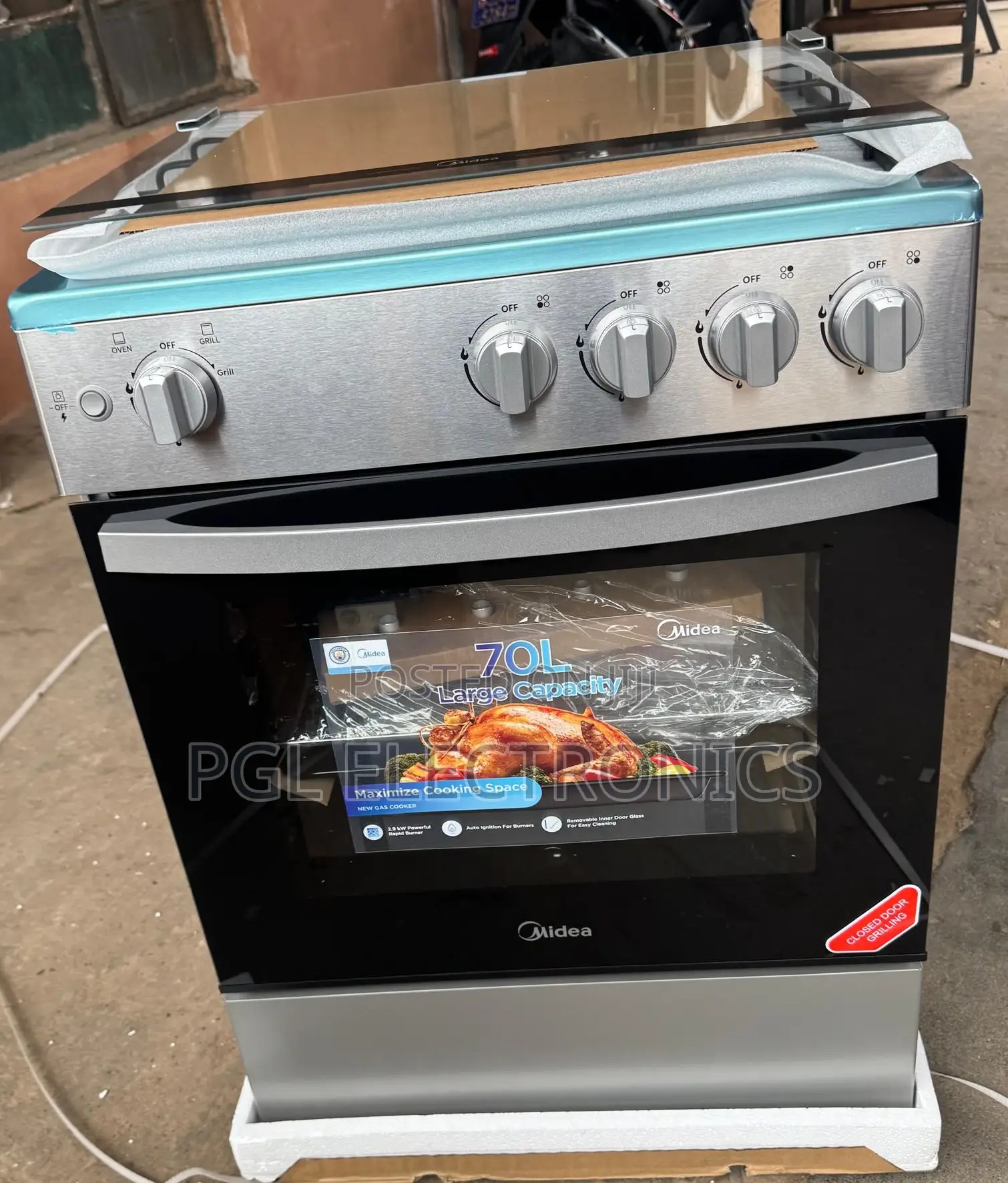 Midea 4 Burner 60x60cm Gas Cooker | 70l Oven and Grill Auto Ignition