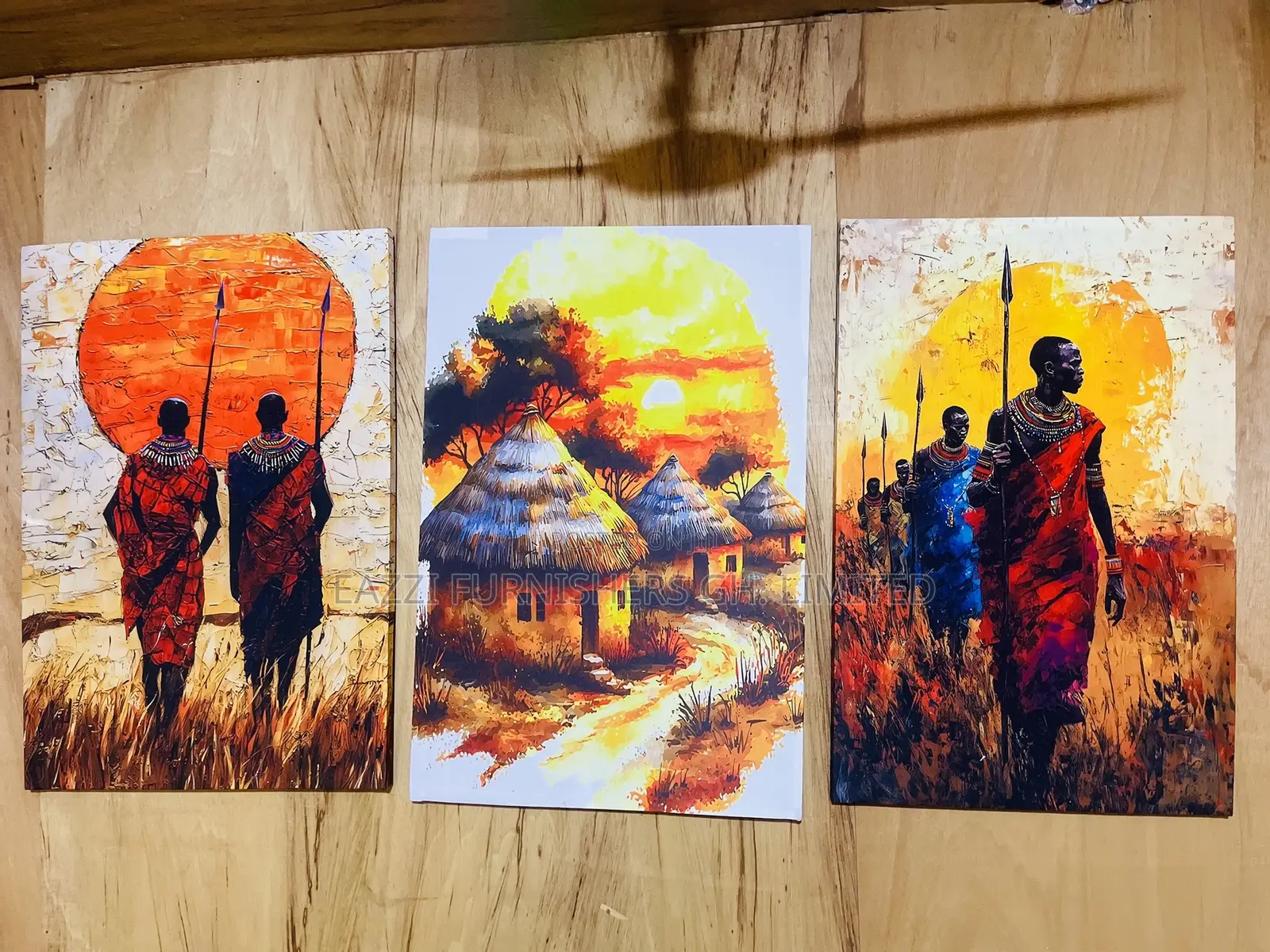 Real Cloth 3 Sets Wall Arts Canvas Frame Print Maasai Home Warrior