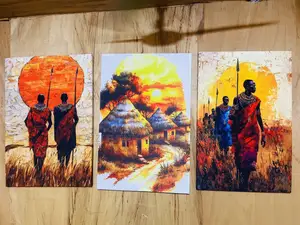 Real Cloth 3 Sets Wall Arts Canvas Frame Print Maasai Home Warrior