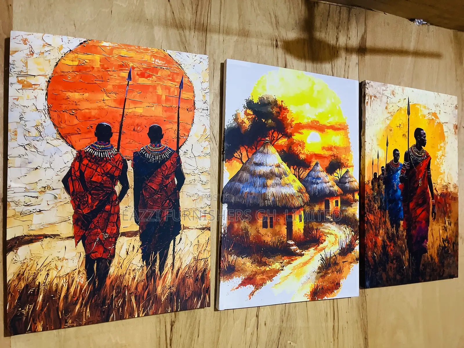 Real Cloth 3 Sets Wall Arts Canvas Frame Print Maasai Home Warrior