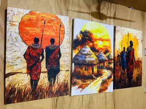 Real Cloth 3 Sets Wall Arts Canvas Frame Print Maasai Home Warrior