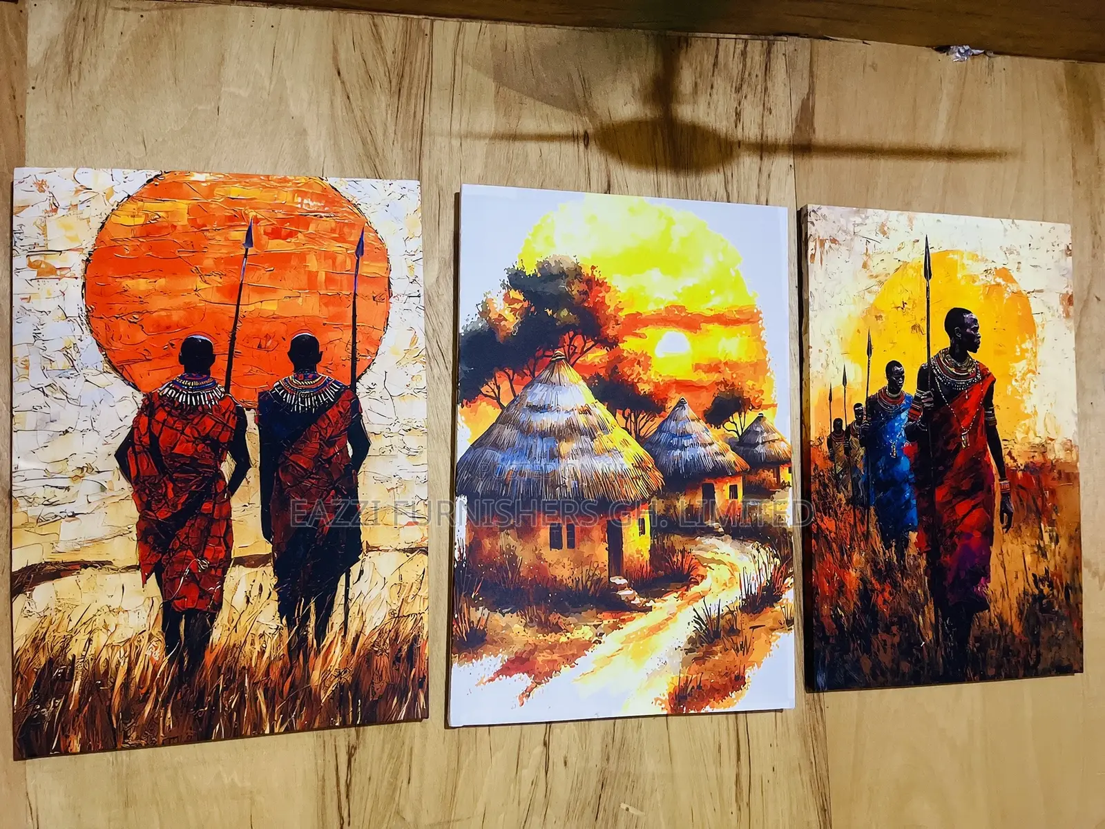 Real Cloth 3 Sets Wall Arts Canvas Frame Print Maasai Home Warrior