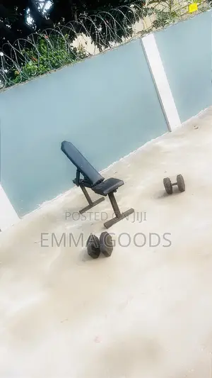 Wood Made Adjustment Bench With Concrete Dumbbells