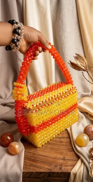 Luxury Beaded Statement Bag - Vibrant Red Yellow