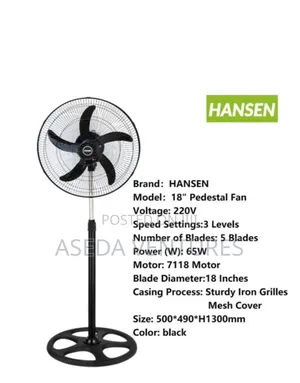 18"Inch Standing Oscillation Fan - 3 Speed Low Noise Motor Iron Grill