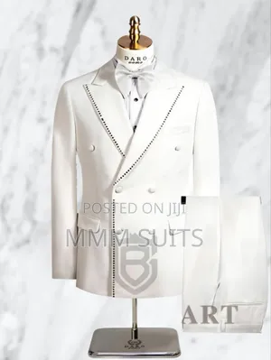 Elegant Turkish 2-piece Double-breasted Men's Suit Stones In Off-white