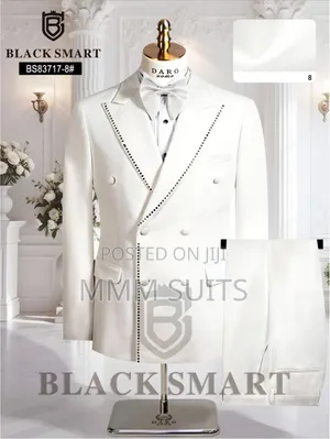 Elegant Turkish 2-piece Double-breasted Men's Suit Stones In Off-white