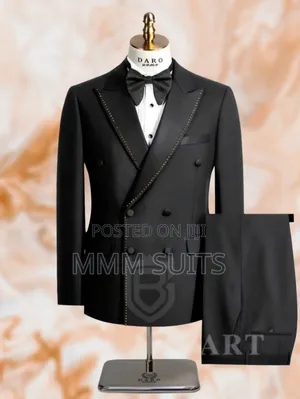 Classic 2-piece Double-breasted Black Smart Men Suit With Stones Black