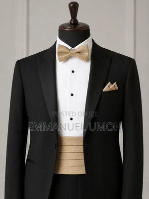 Bow Tie With Cummerbund and Pocket Kerchief. Suits, Shirts Available.