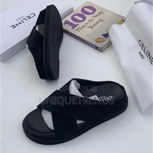 Quality Celine Crossover Suede Leather Slippers (Black)