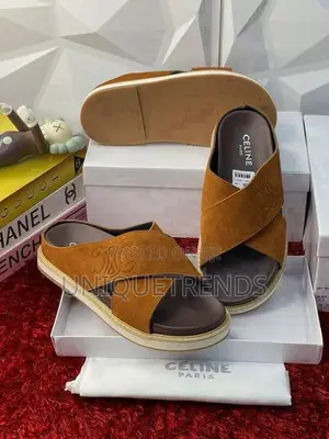 Quality Celine Crossover Suede Leather Slippers (Brown)