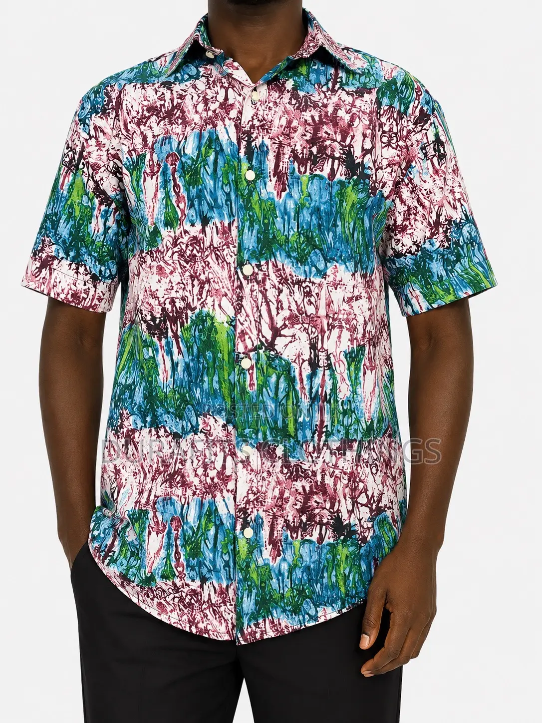 Men’S Vibrant Abstract African Print Short Sleeve Shirt