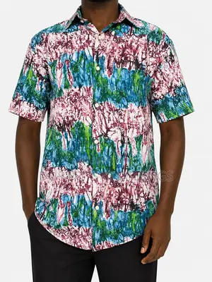 Men’S Vibrant Abstract African Print Short Sleeve Shirt