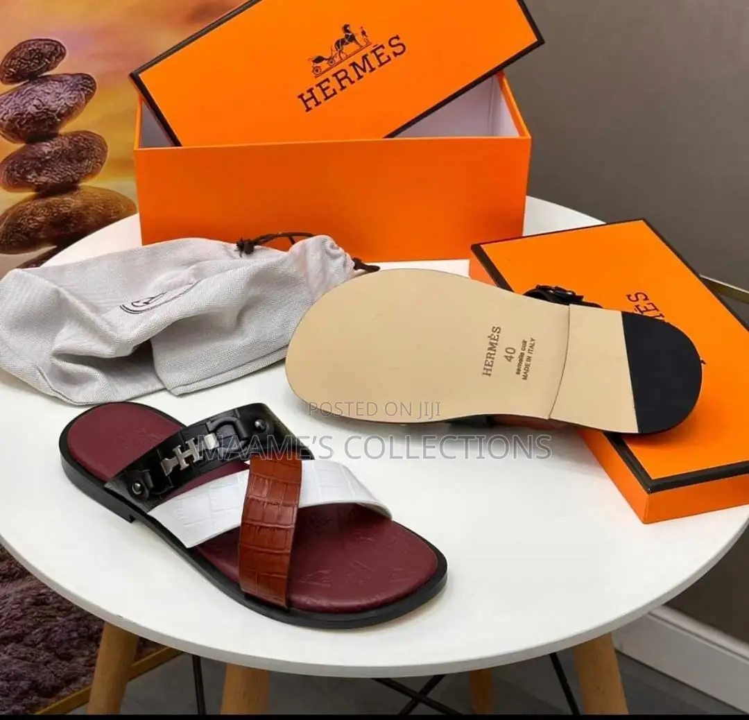 Men’S Hermes Leather Slippers / Sandals