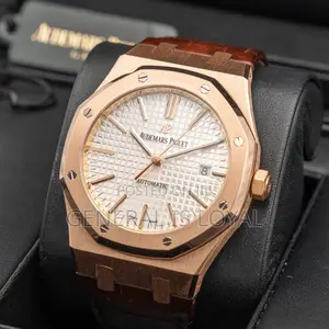Audemars Piguet Royal Oak Rose Gold White Dial Brown Leather Strap