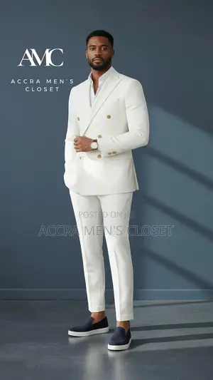 Men’S White Double Breasted Suit – 2 Piece Summer Wedding Event Suit