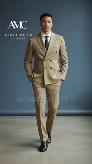 Men’S Camel Double Breasted Suit – 2 Piece Business Event Suit