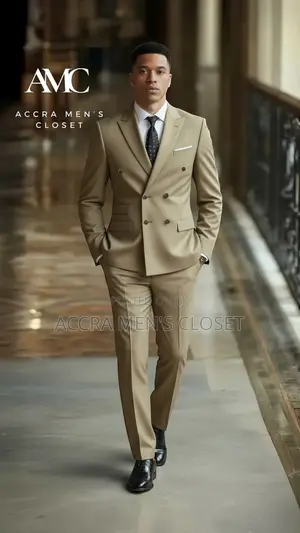 Men’S Camel Double Breasted Suit – 2 Piece Business Event Suit
