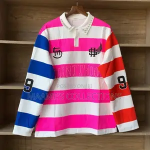 Color-Blocked Striped Rugby-Style Polo Long Sleeve Shirts