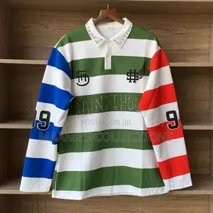 Color-Blocked Striped Rugby-Style Polo Long Sleeve Shirts