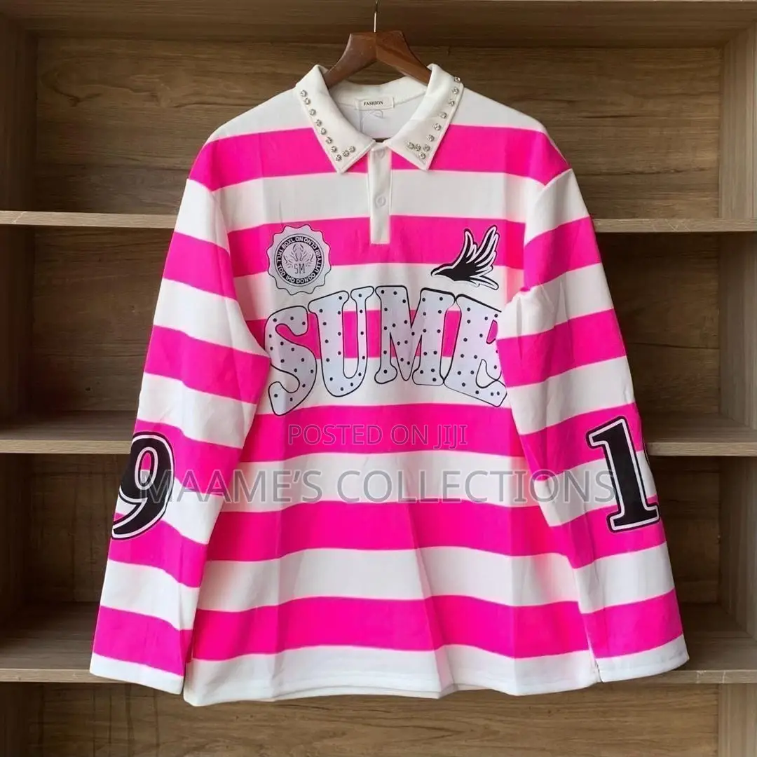 Color-Blocked Striped Rugby-Style Polo Long Sleeve Shirts
