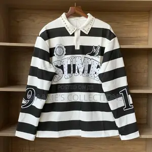 Color-Blocked Striped Rugby-Style Polo Long Sleeve Shirts