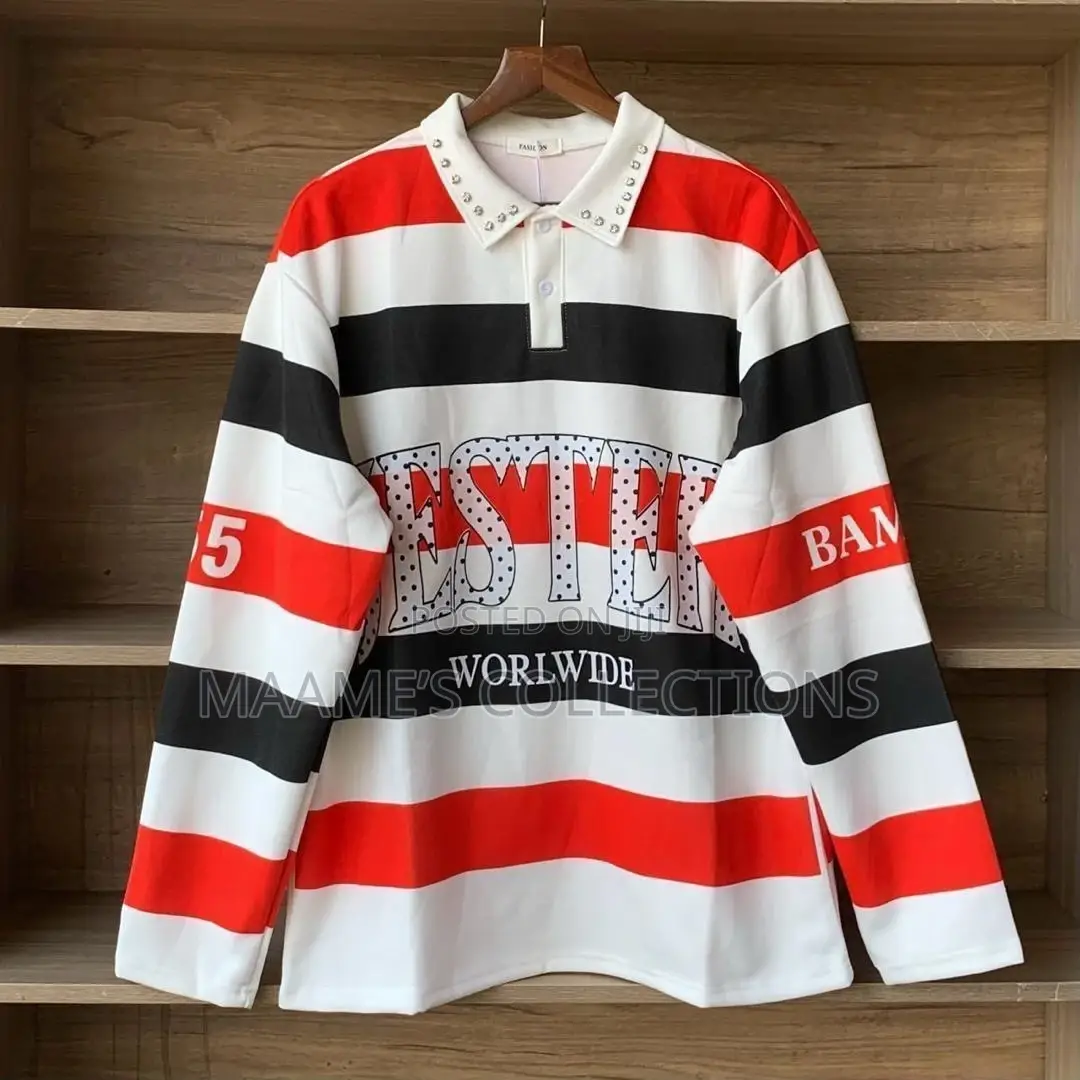 Color-Blocked Striped Rugby-Style Polo Long Sleeve Shirts