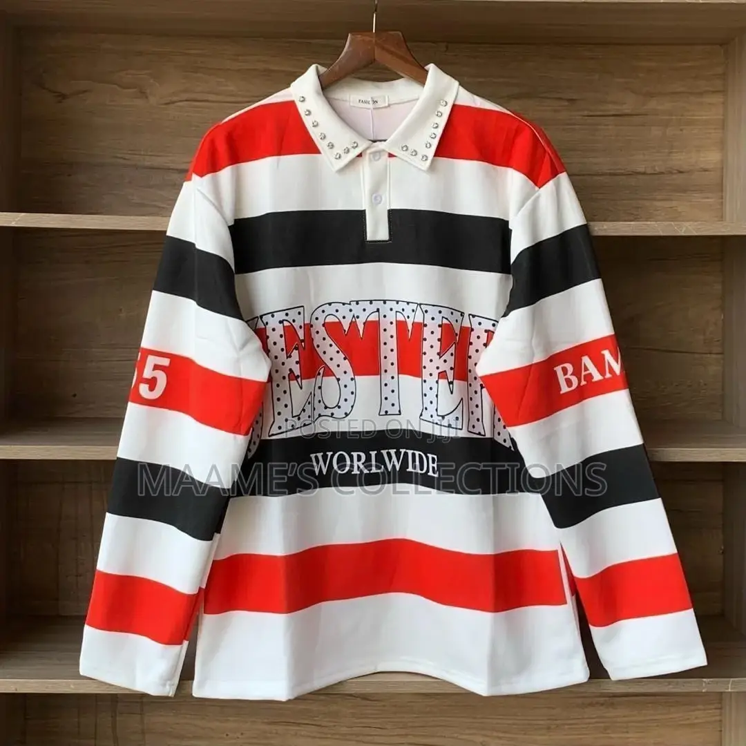 Color-Blocked Striped Rugby-Style Polo Long Sleeve Shirts