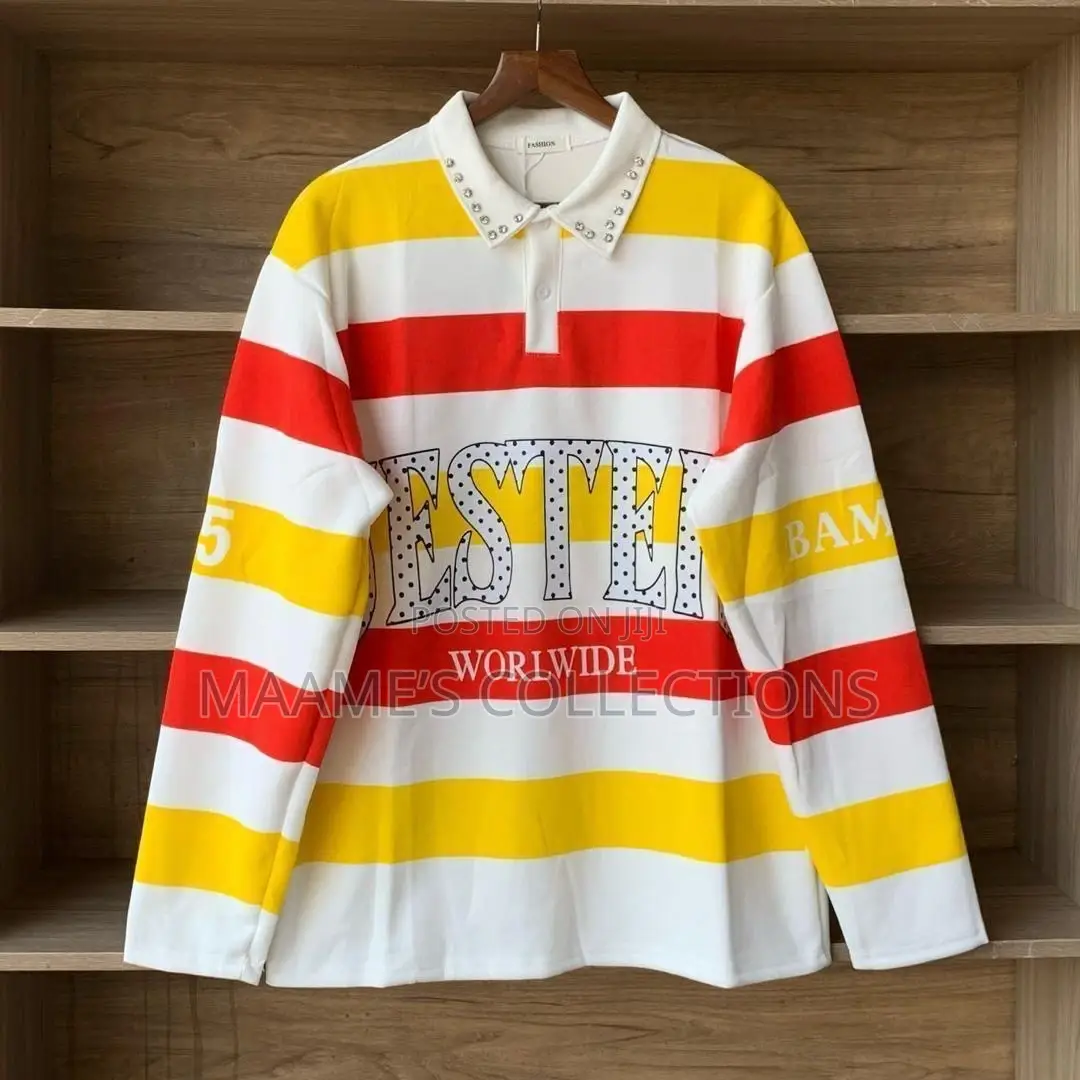 Color-Blocked Striped Rugby-Style Polo Long Sleeve Shirts