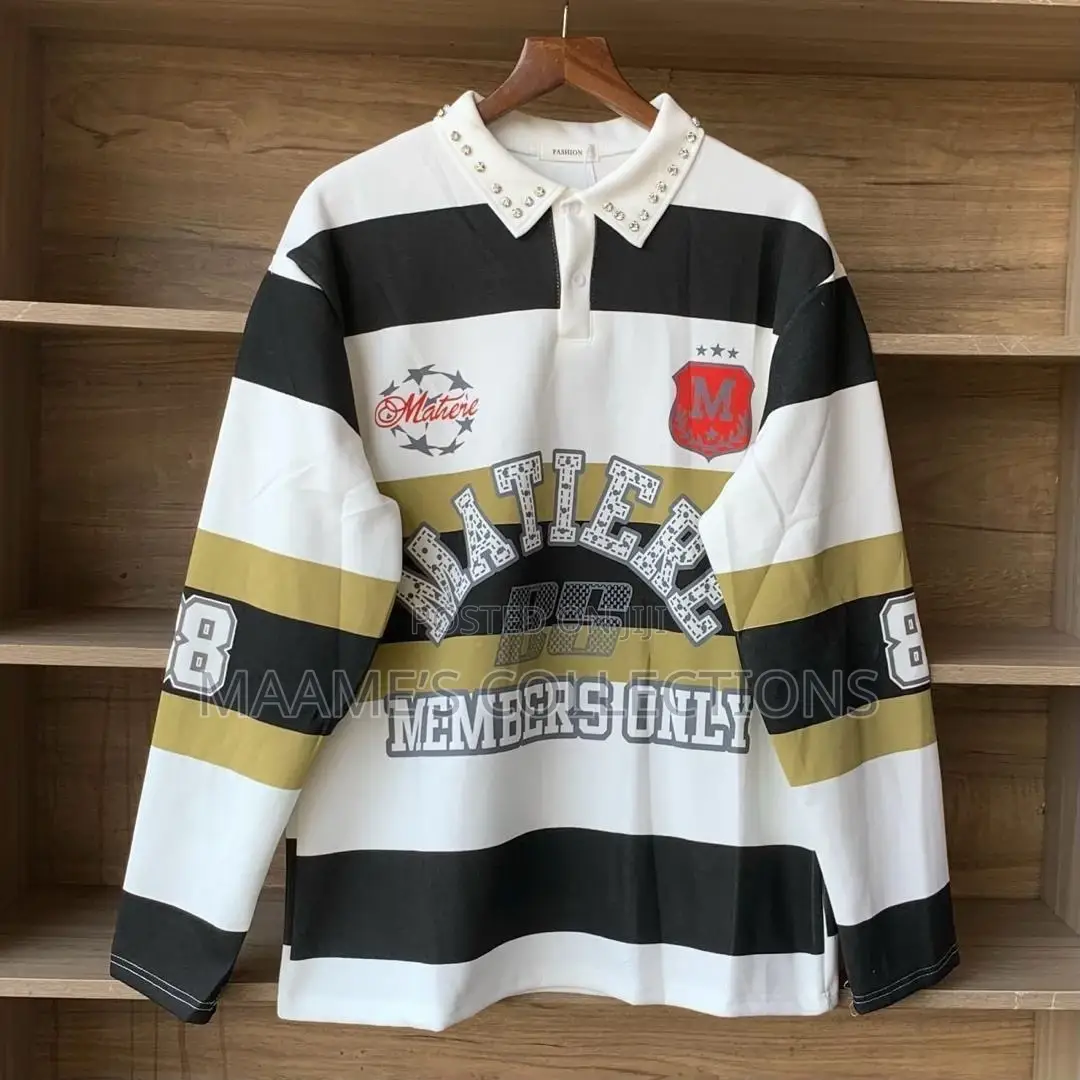 Color-Blocked Striped Rugby-Style Polo Long Sleeve Shirts