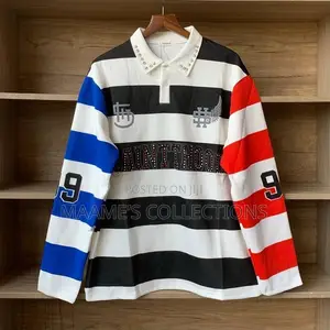 Color-Blocked Striped Rugby-Style Polo Long Sleeve Shirts