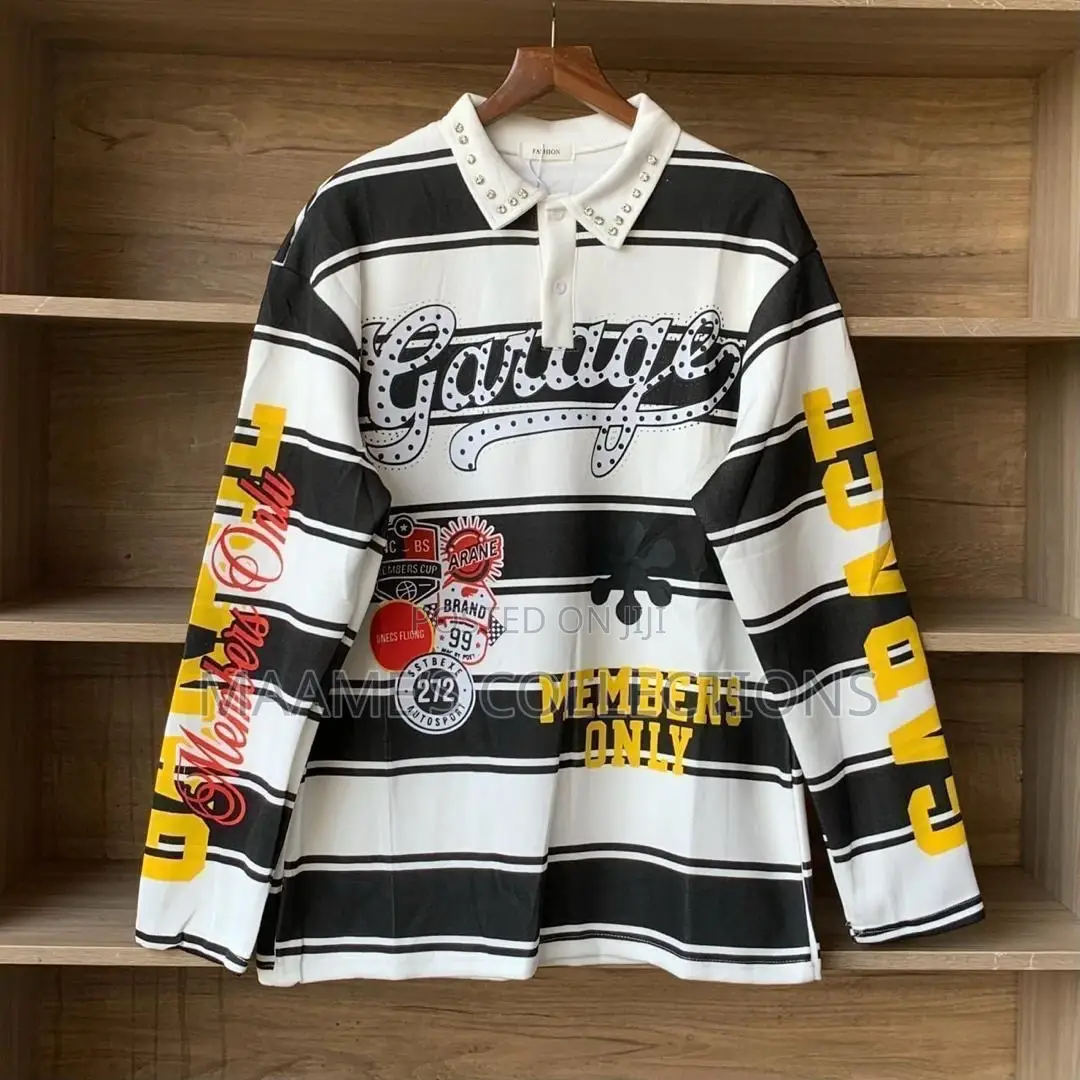 Color-Blocked Striped Rugby-Style Polo Long Sleeve Shirts