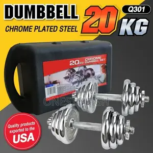 20kg Adjustable Dumbbell Set Includes a Black Plastic Carrying Case.