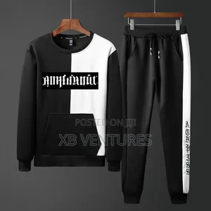 Men's Tracksuit Set Jogger Sweatpants Black White