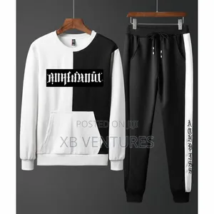 Men's Tracksuit Set Jogger Sweatpants Black White