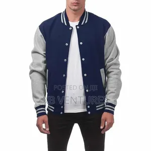 Slim Fit Baseball Jacket - Navy Blue
