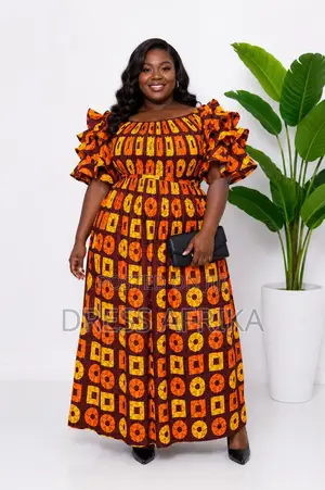 Stunning Brown Orange Smocked Maxi Dress (With Split/ Without Split)