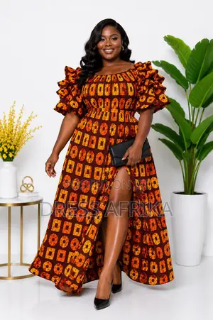Stunning Brown Orange Smocked Maxi Dress (With Split/ Without Split)