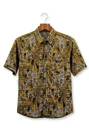 Vintage Abstract Mustard Yellow Men's Casual Shirt