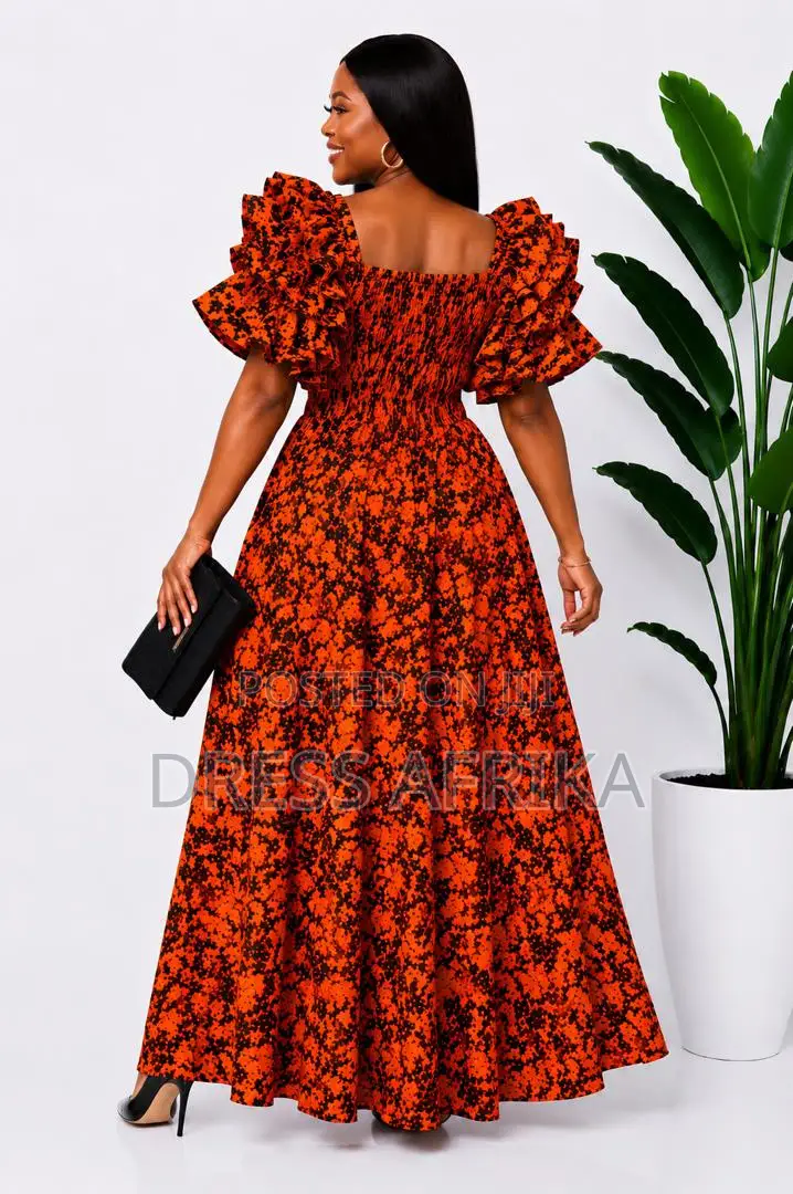 Beautiful Orange Black Maxi Dress (With Split/Without Split)