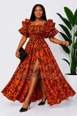 Beautiful Orange Black Maxi Dress (With Split/Without Split)