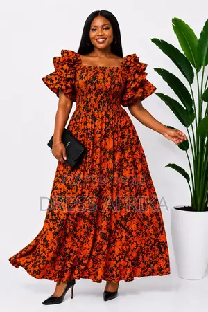 Beautiful Orange Black Maxi Dress (With Split/Without Split)