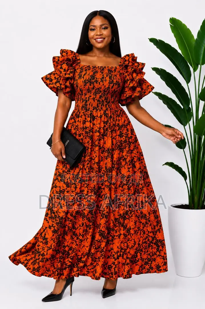 Beautiful Orange Black Maxi Dress (With Split/Without Split)