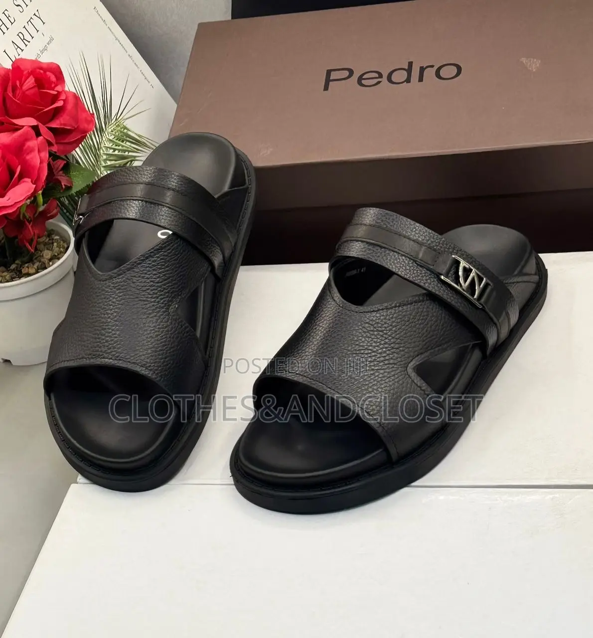 Black Pedro Men's Cross-Strap Sandals