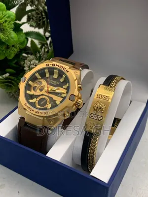 G-Shock Leather Watch and Bracelet Set for Men–2-in-1 Gift Set for Him