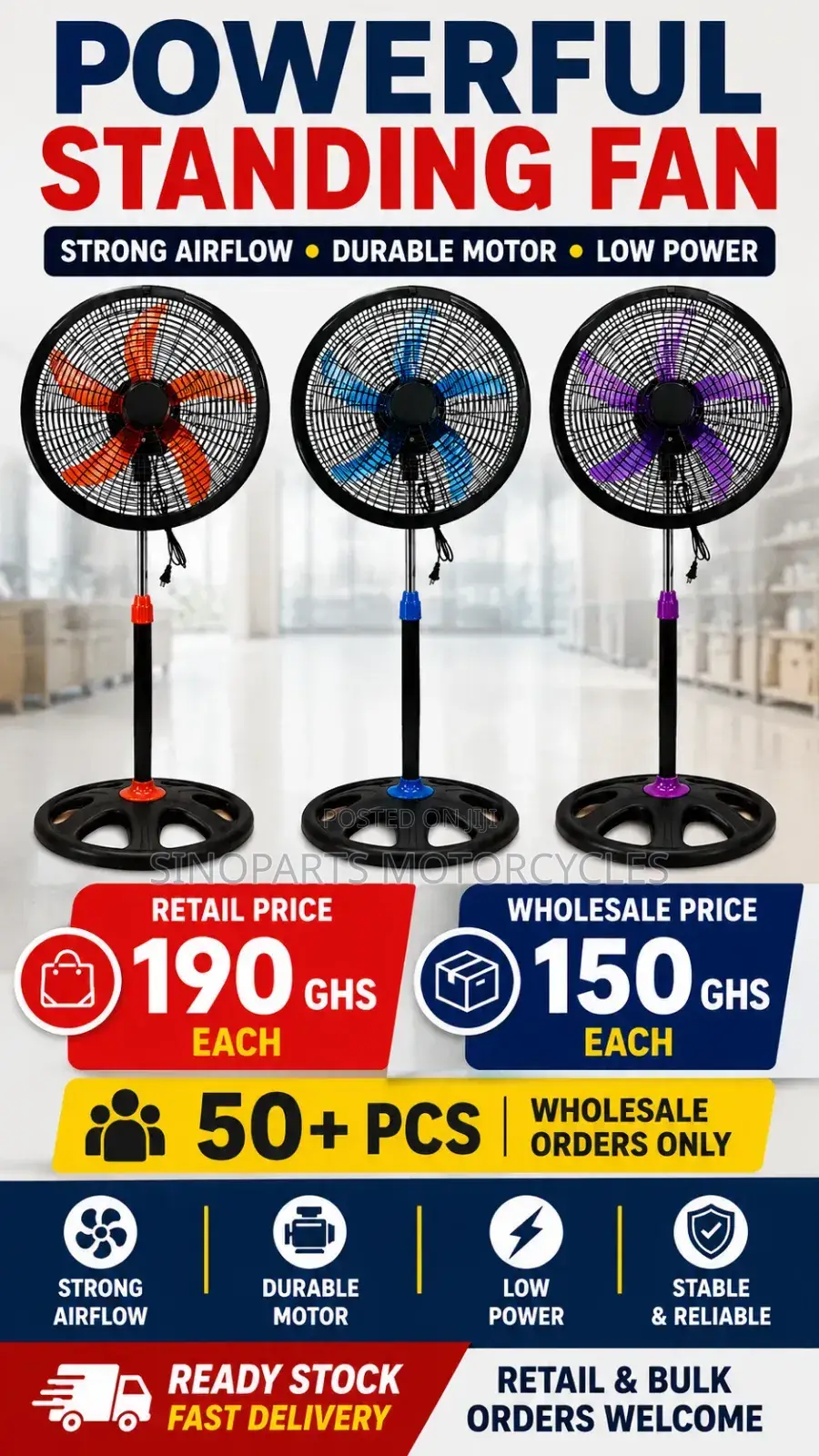 18 Inch Standing Fan Strong Wind 3 Speed Oscillation Stable Base