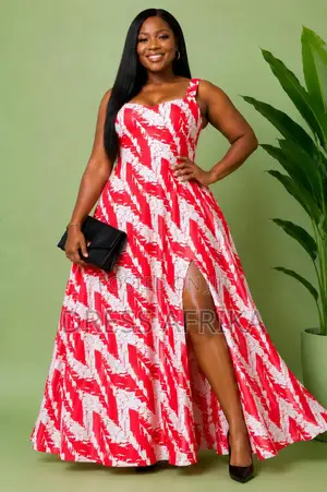 Red White African Print Maxi Dress (With Split/ Without Split)