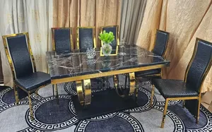 Executive 6 Seater Marble Dining Set With Gold Legs