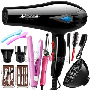 Hair Dryer And Various Styling Accessories.