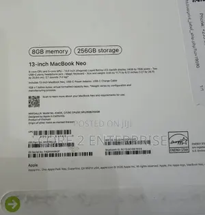 New Laptop Apple MacBook Neo 2026 8GB Apple M4 SSD 256GB